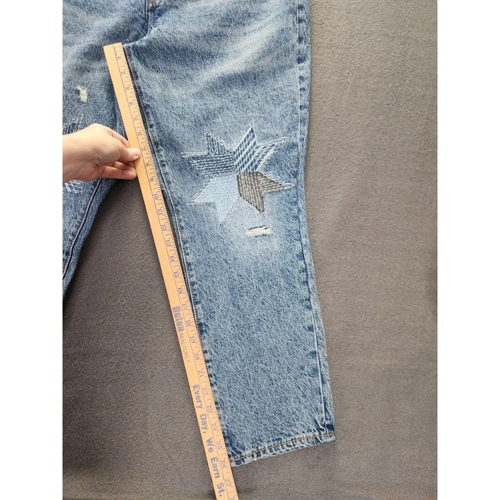 Old Navy Jeans Women 12 Star Patches O.G. Straight High Rise Button Fly Boho NWT